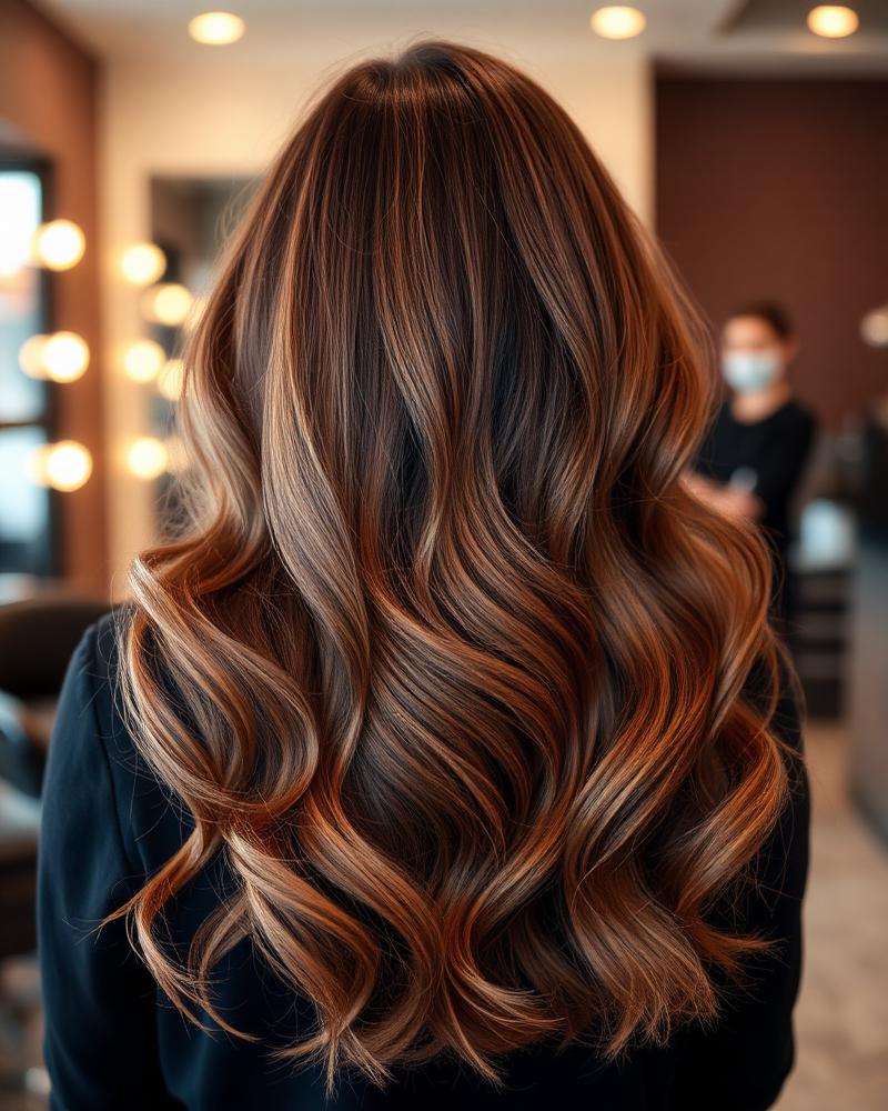 Caramel highlights on long wavy hair